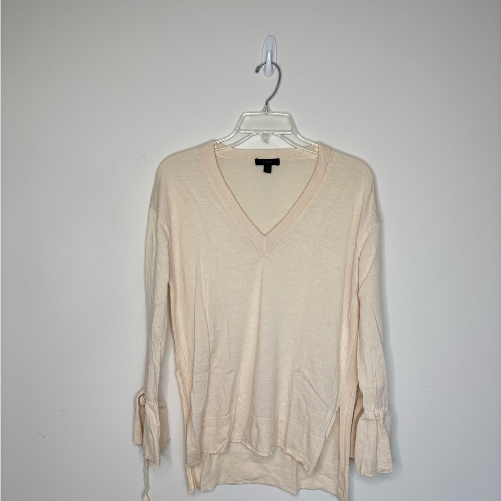 BN6‎ J. Crew 100% Merino Wool V-neck Sweater Drawstring Sleeves White Medium